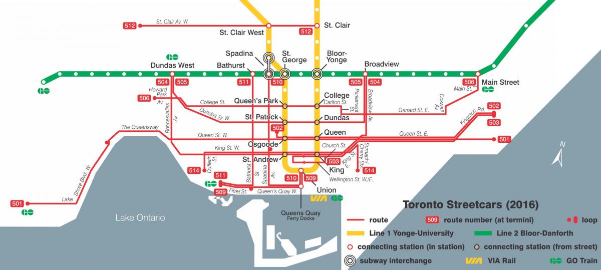 Karte von Toronto streetcar system