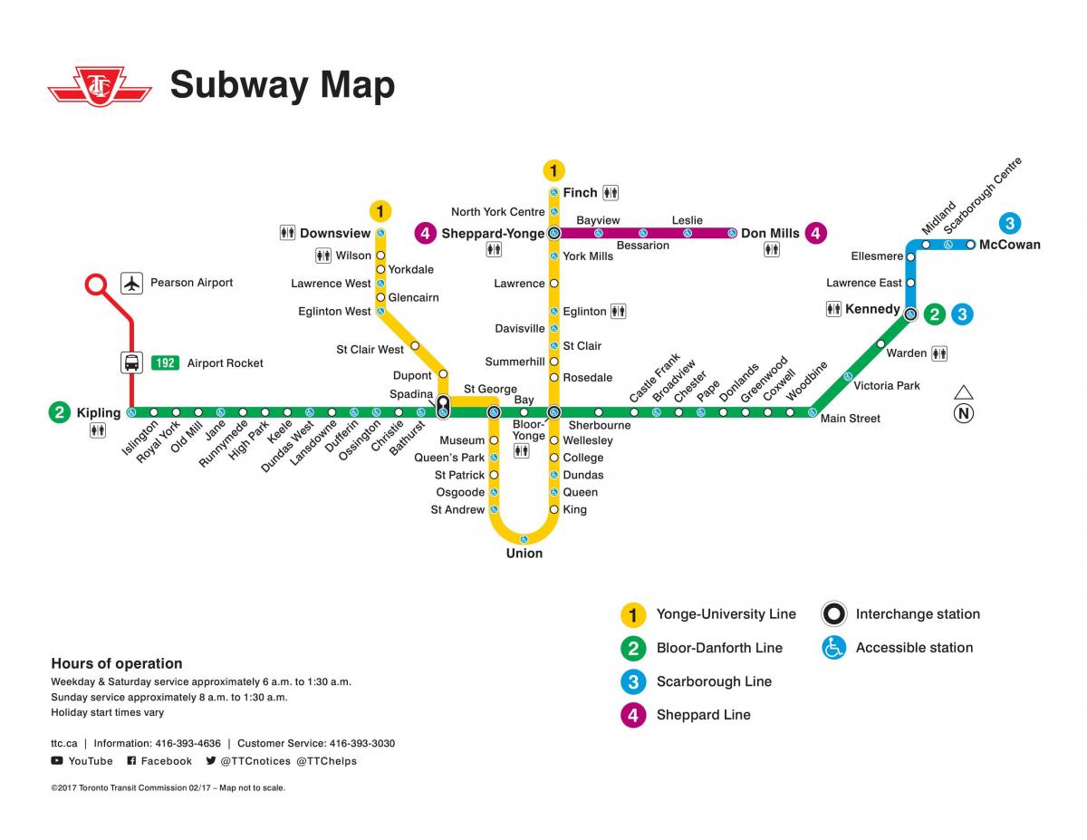 Karte von Toronto TTC U-Bahn