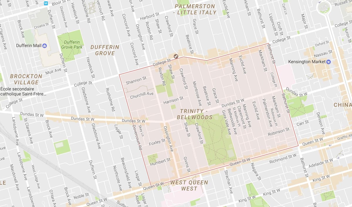 Karte von Trinity–Bellwoods Nachbarschaft Toronto