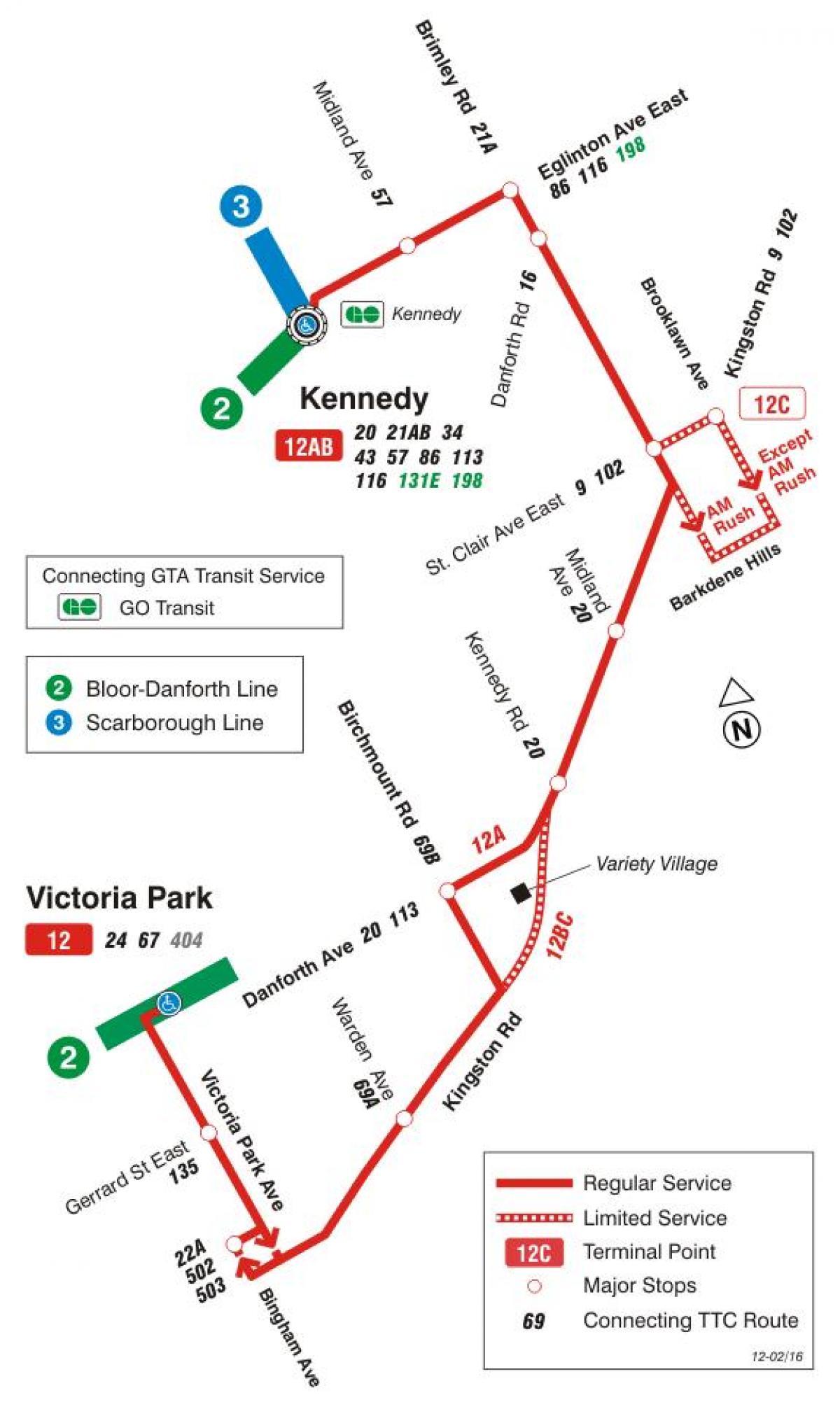 Karte des TTC 12 Kingston Rd bus route Toronto