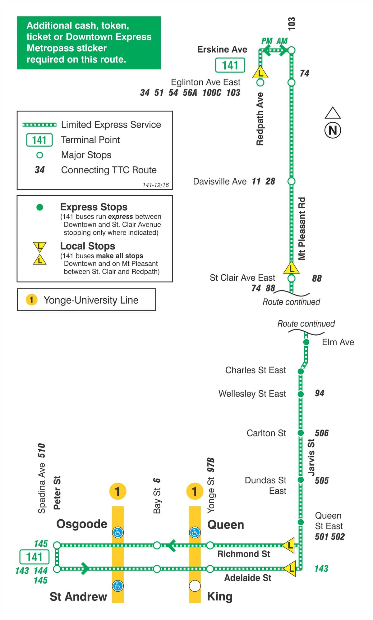 Karte des TTC 141 Downtown / Mt Pleasant-Express-bus-route Toronto