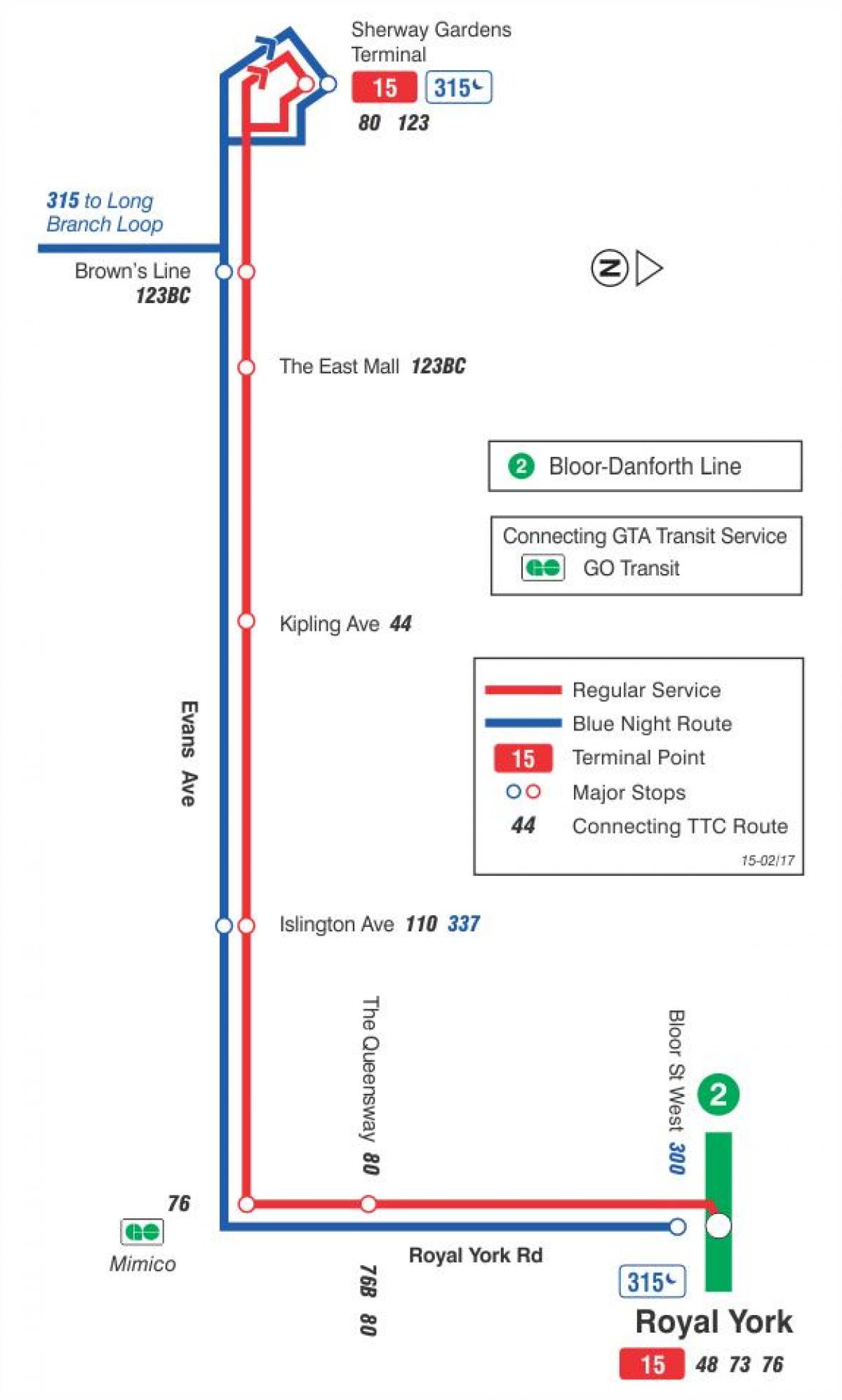 Karte von TTC-15 Evans-bus-route Toronto