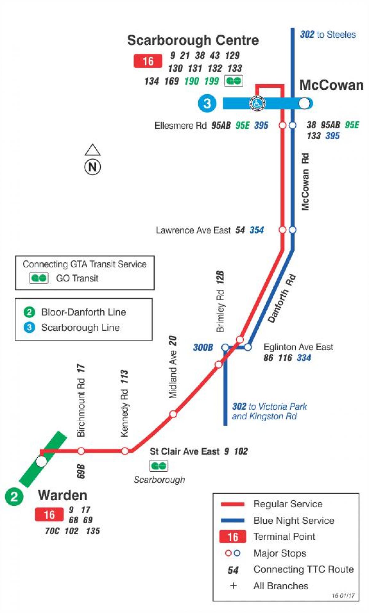 Karte von TTC-16 McCowan bus route Toronto