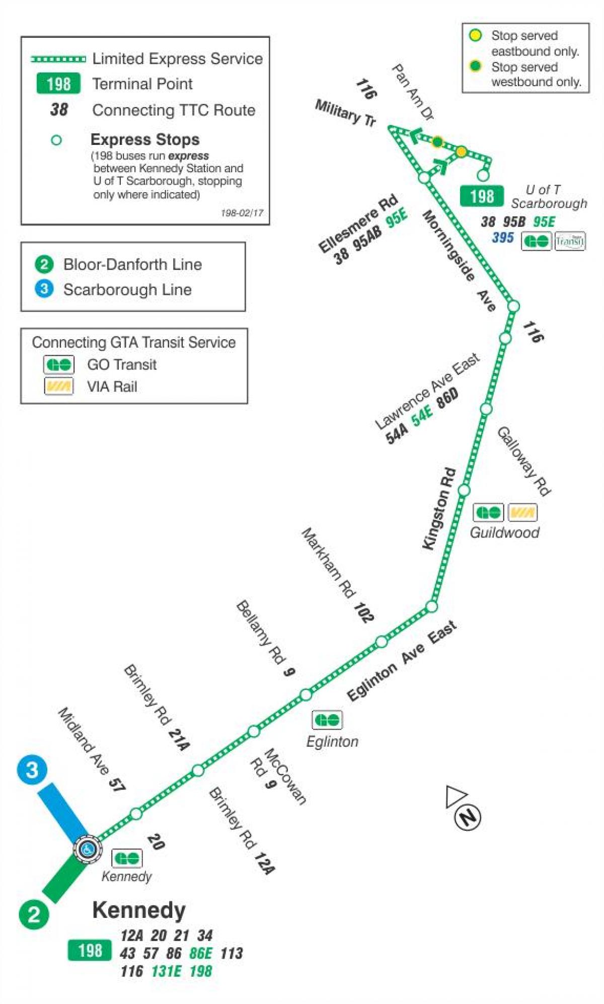 Karte des TTC 198 U T Scarborough Rakete bus route Toronto