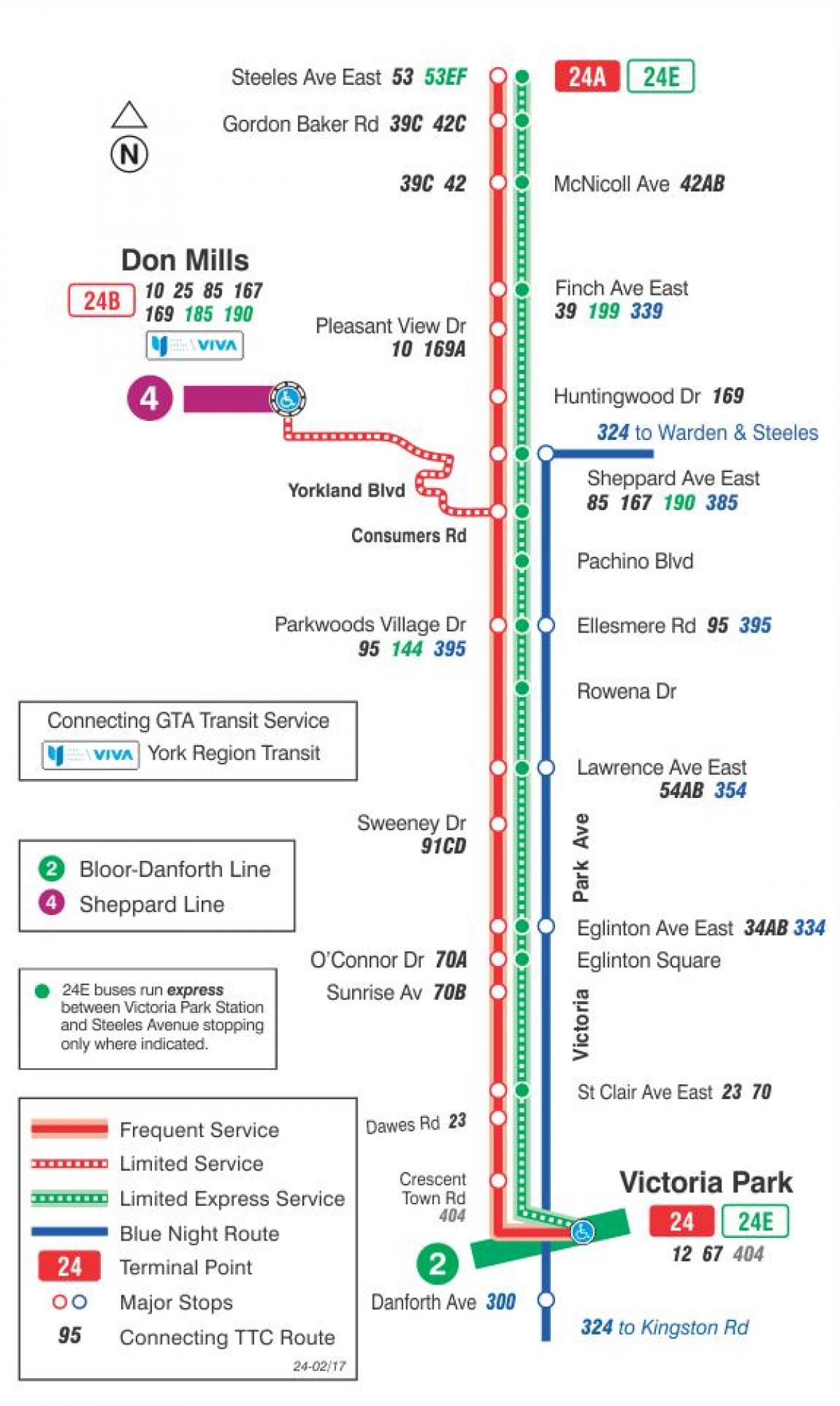 Karte von 24 TTC Victoria Park bus route Toronto