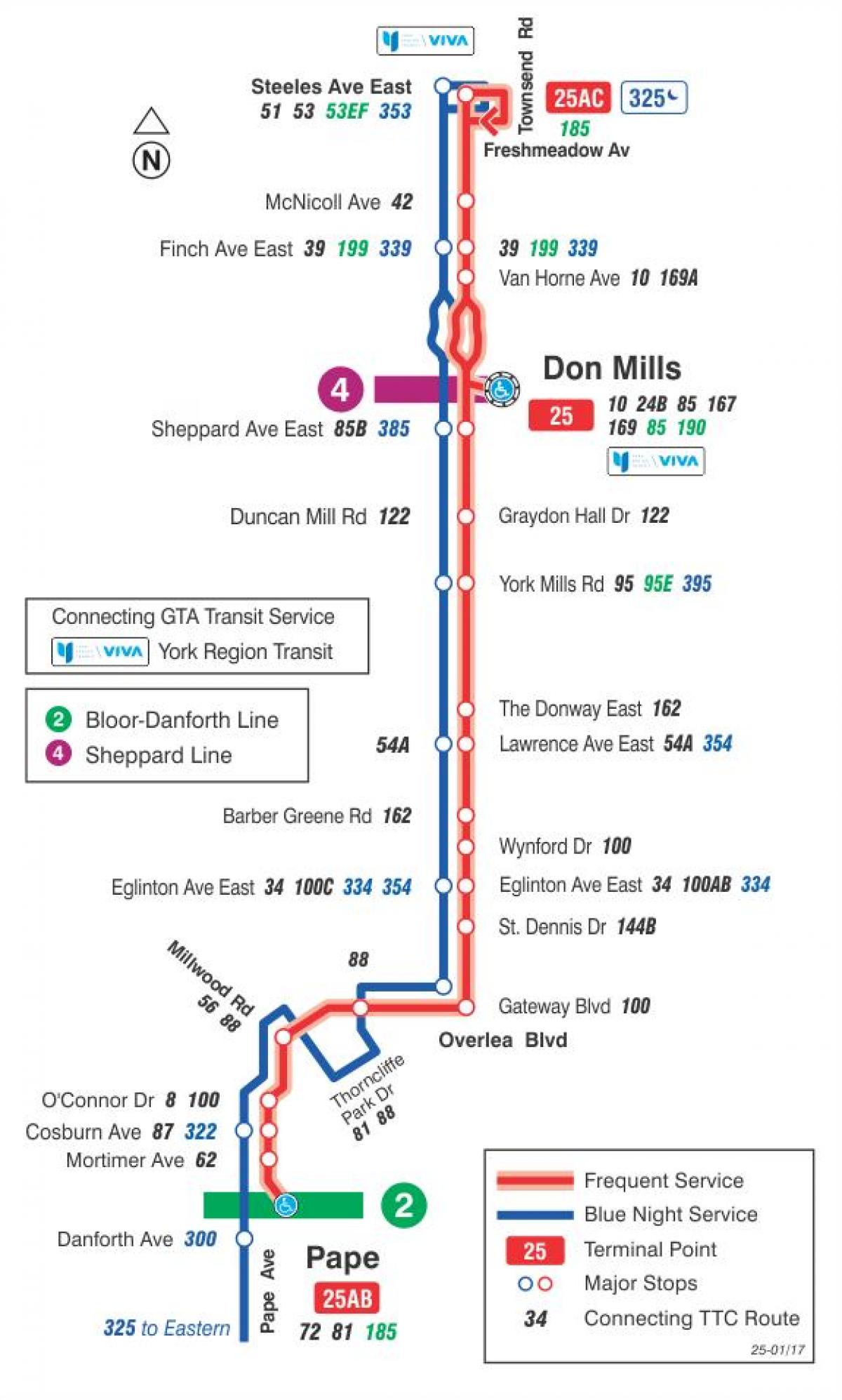Karte von TTC-25 Don Mills bus route Toronto