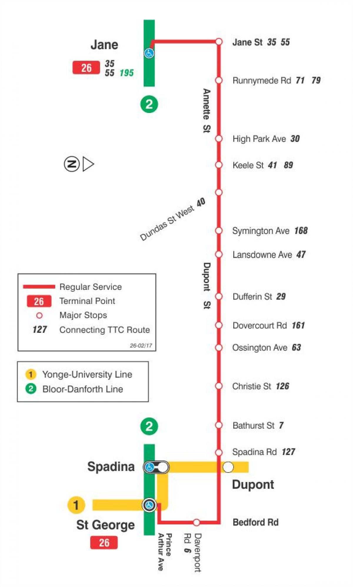 Karte von TTC-26 Dupont bus route Toronto