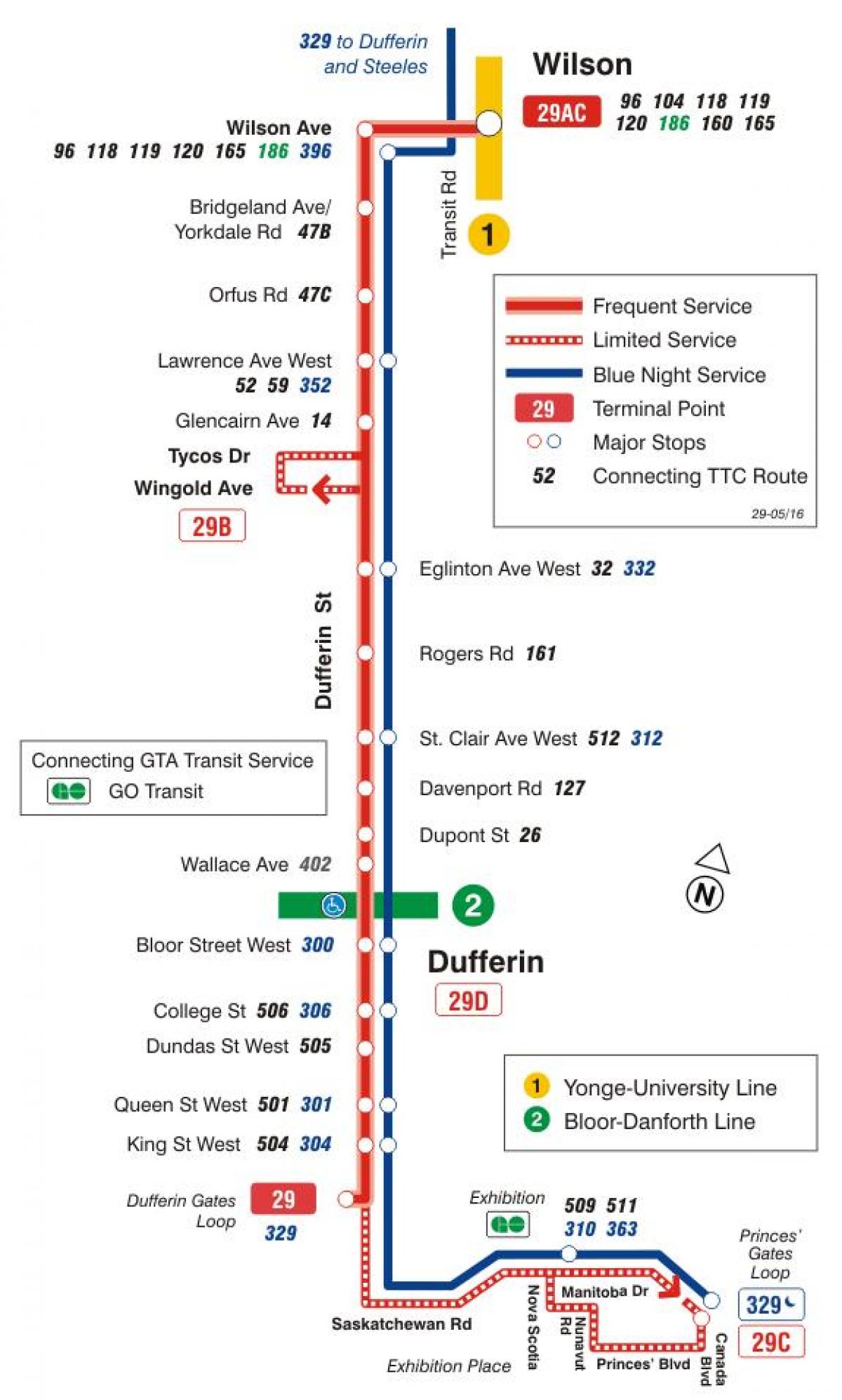 Karte von TTC-29 Dufferin bus route Toronto