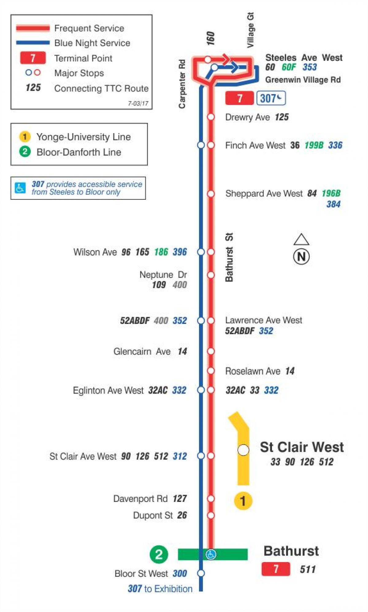 Karte von TTC-7 Bathurst bus route Toronto