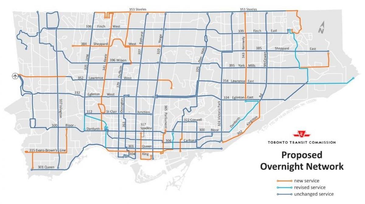 Karte der TTC über Nacht Netzwerk-Toronto