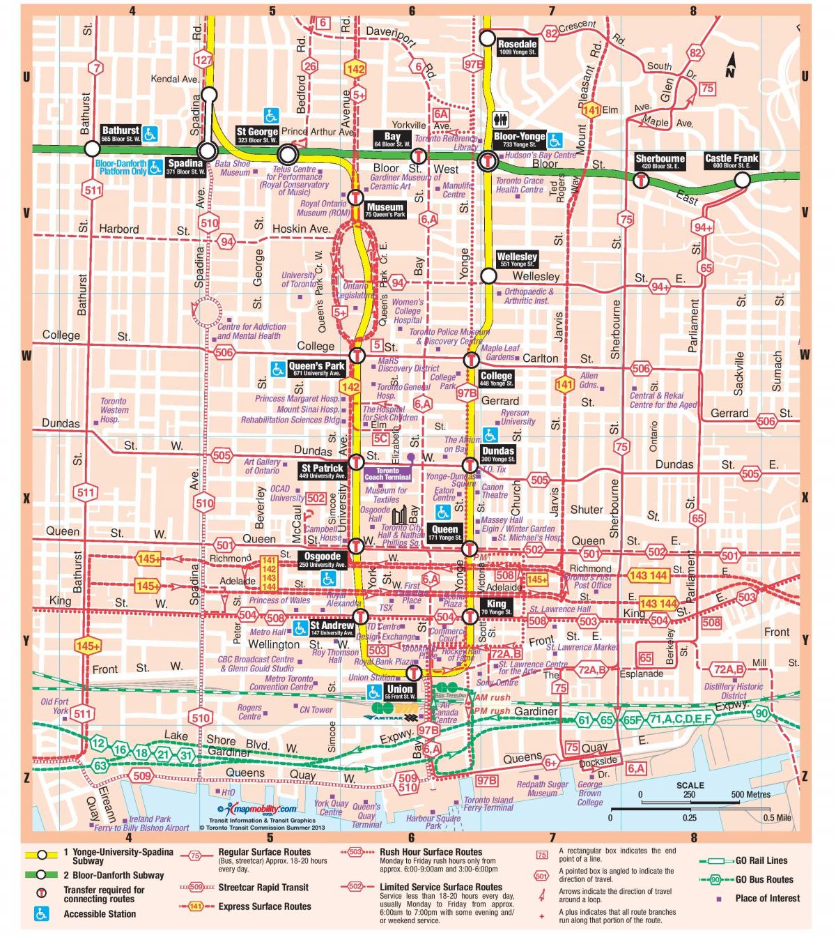 Karte des U-Bahn-station downtown Toronto