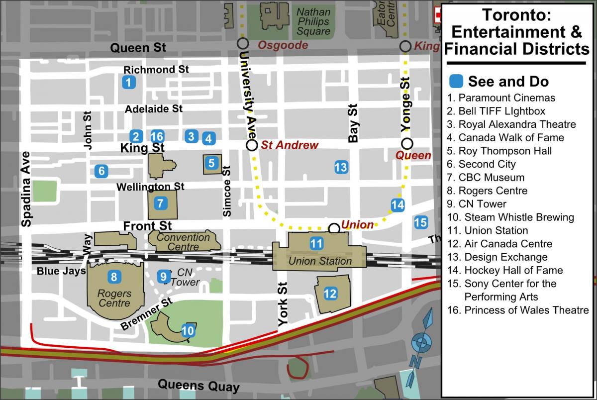 Karte von Unterhaltungs-und Finanzviertel von Toronto