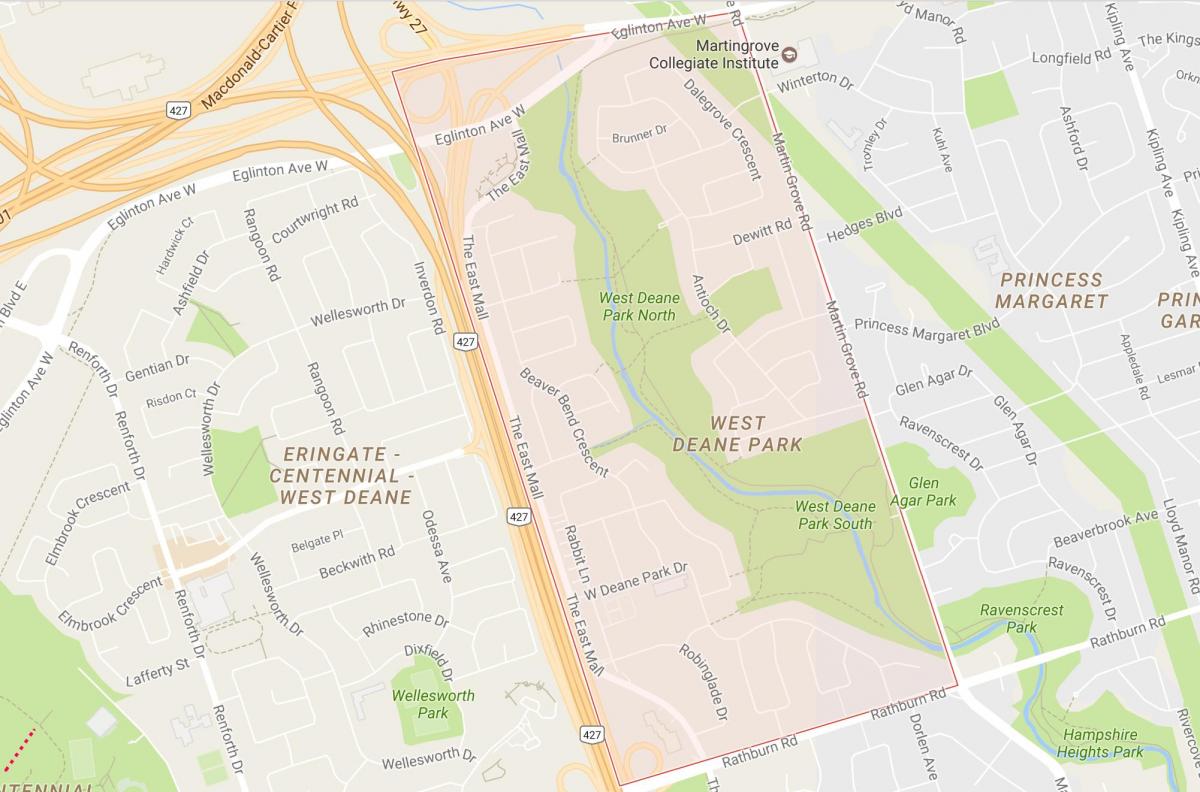 Karte von West Deane Park-Viertel von Toronto