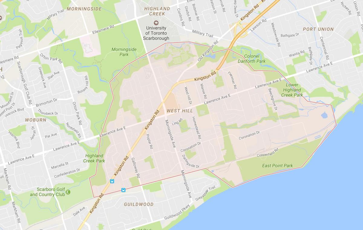 Karte von West Hill Viertel von Toronto