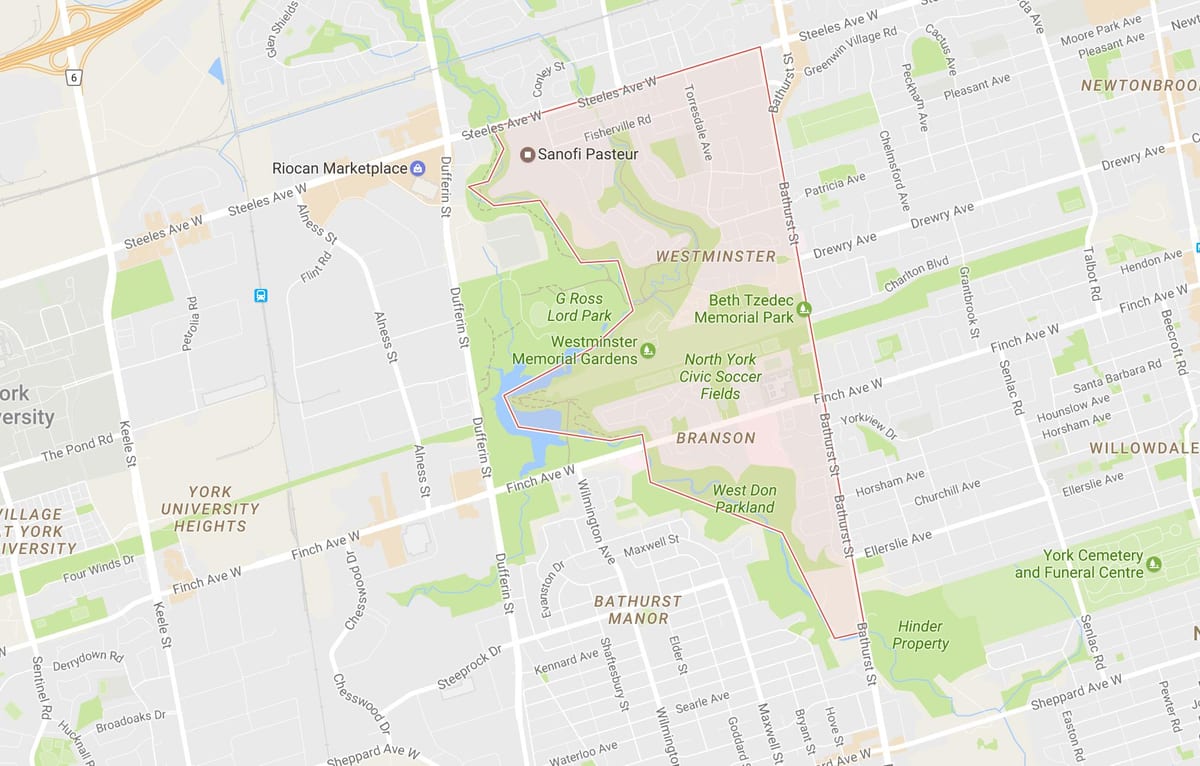 Karte von Westminster–Branson Nachbarschaft Toronto