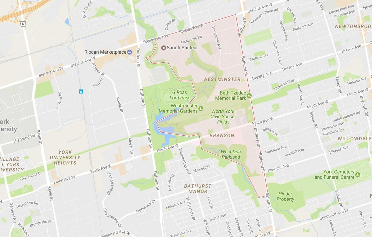 Karte von Westminster–Branson Nachbarschaft Toronto