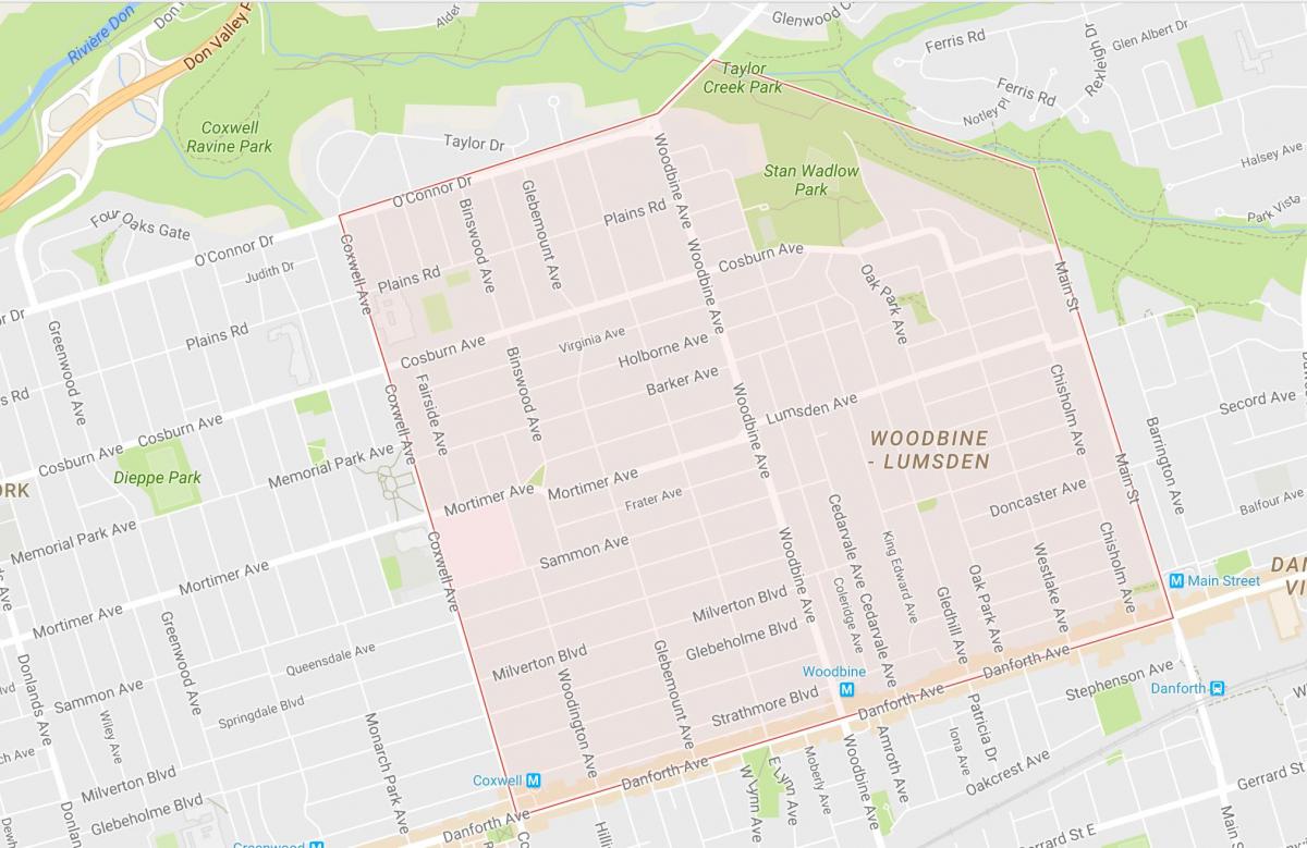 Karte von Woodbine Heights Toronto Nachbarschaft