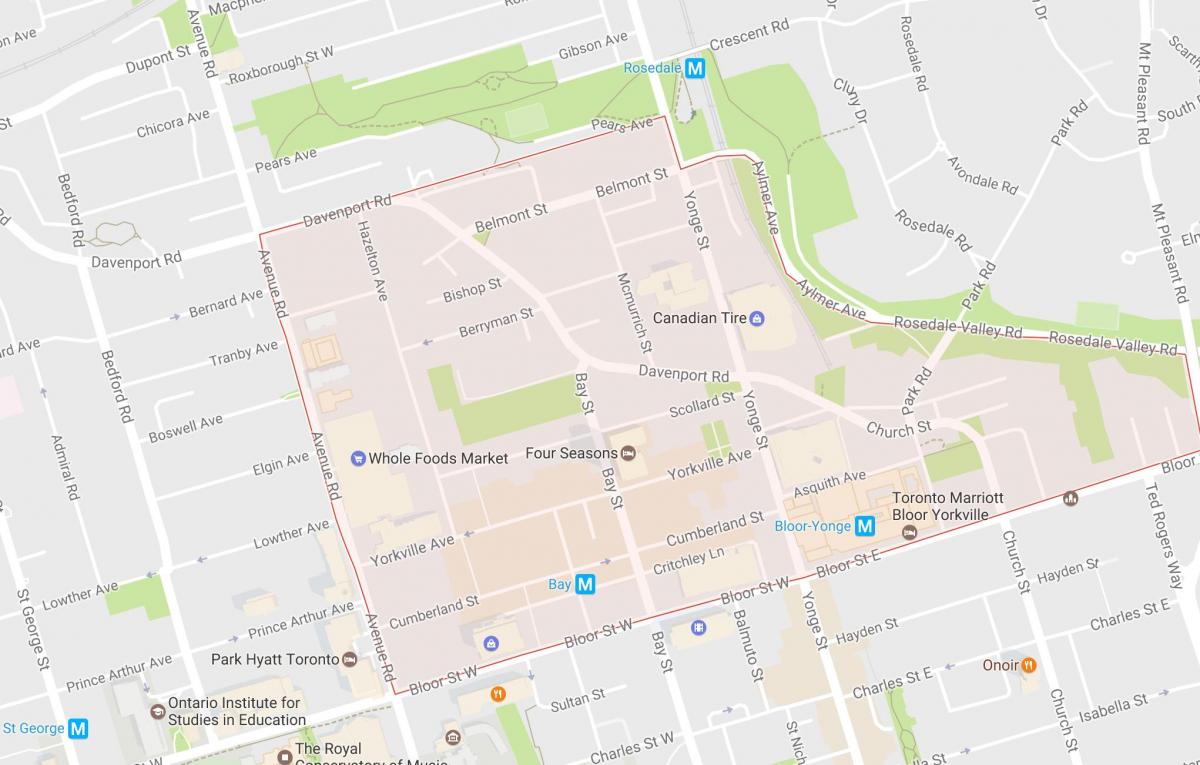 Karte von Yorkville Toronto Nachbarschaft