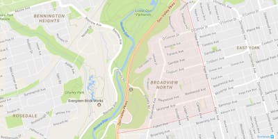 Karte von Broadview nördlich Viertel von Toronto