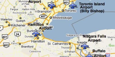 Karte der Flughäfen in der Nähe von Toronto