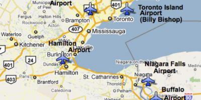 Karte der Flughäfen in der Nähe von Toronto