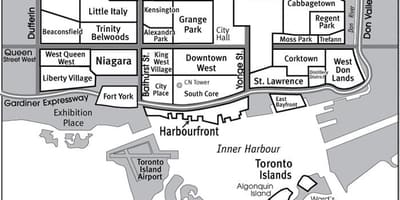 Karte der Nachbarschaft Süd-Core-Toronto