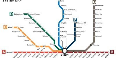 Karte von Toronto Go Transit Züge