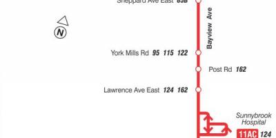Karte von TTC-11 Bayview bus route Toronto
