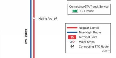 Karte von TTC-15 Evans-bus-route Toronto