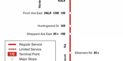 Karte der TTC 17 Birchmount bus route Toronto