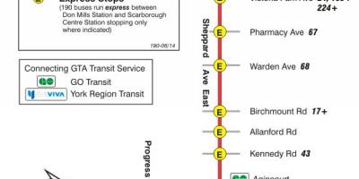 Karte des TTC 190 Scarborough Centre Rakete bus route Toronto