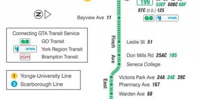 Karte des TTC 199 Finch Rakete bus route Toronto