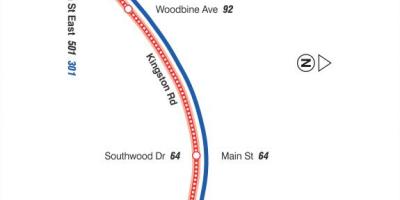 Karte von TTC-22 Coxwell bus route Toronto