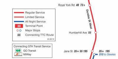 Karte von TTC-30 Lambton bus route Toronto
