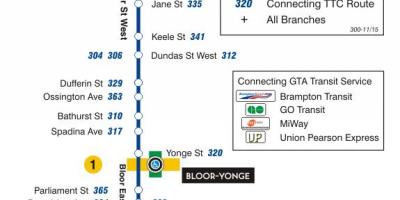 Karte des TTC 300A Bloor-Danforth-bus-route Toronto