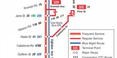 Karte des TTC 32 Eglinton West-bus-route Toronto
