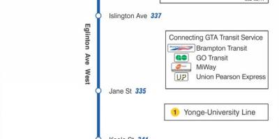 Karte des TTC 332 Eglinton West-bus-route Toronto