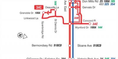 Karte des TTC 34 Eglinton East bus route Toronto
