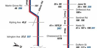 Karte des TTC-36 Finch West-bus-route Toronto