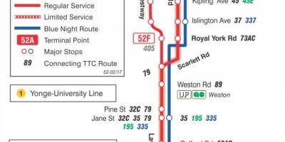 Karte des TTC 52 Lawrence West-bus-route Toronto