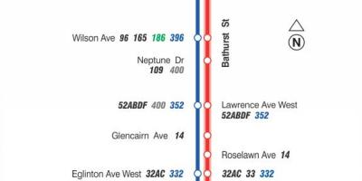 Karte von TTC-7 Bathurst bus route Toronto