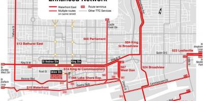 Karte der Waterfront East enhanced network Toronto